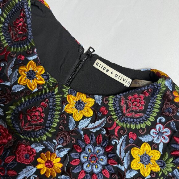 alice + olivia | Size 12 | Coley Bell Sleeve Floral Embroidered Mini Dress - Picture 5 of 11